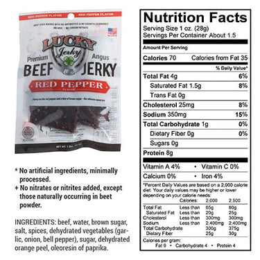 Sale Close Dated | Red Pepper Beef Jerky | 1.5 oz. Bag | Black Pepper With Hint Of Brown Sugar | Tender | Expertly Cut, Trimmed, & Seasoned | All Natural | Nebraska Jerky | Perfect Everyday Snack